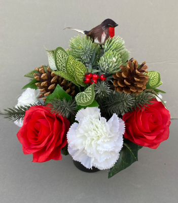 Christmas Memorial pot with pine cones