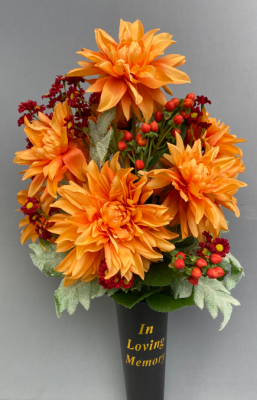 Spike vase with orange dahlia