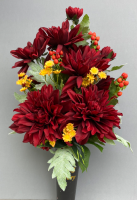 Spike vase with dark red dahlia